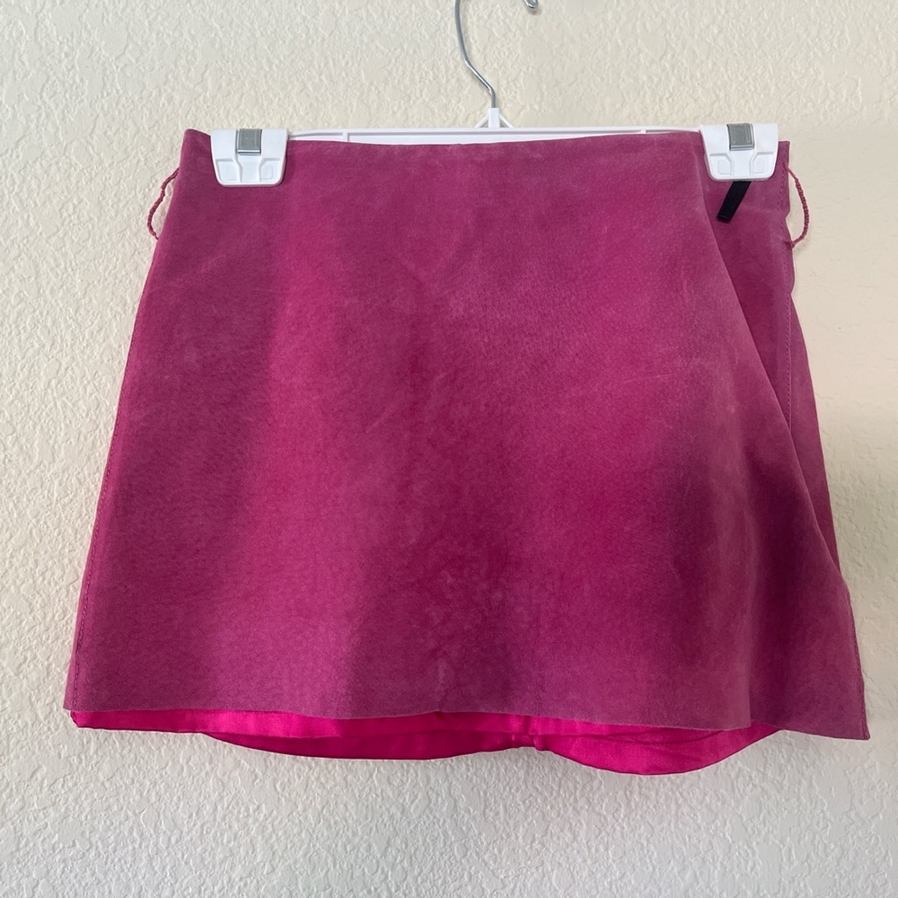 Pink suede mini skirt
